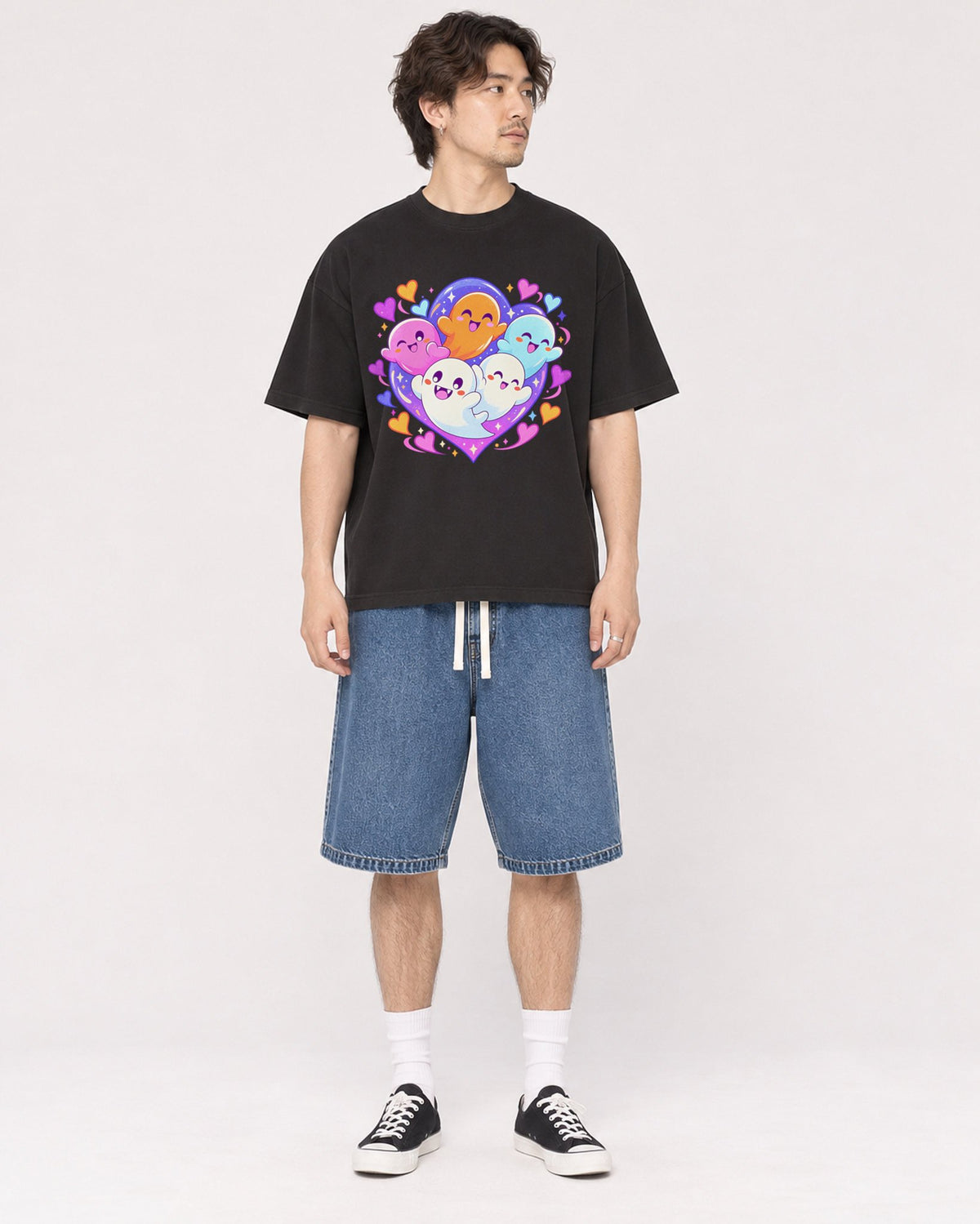 Mockup Boxy Heavyweight Tee Black male full-body 03