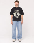 Mockup Boxy Heavyweight Tee Black male full-body 29