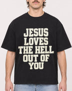 Mockup Boxy Heavyweight Tee Black male close-up 29