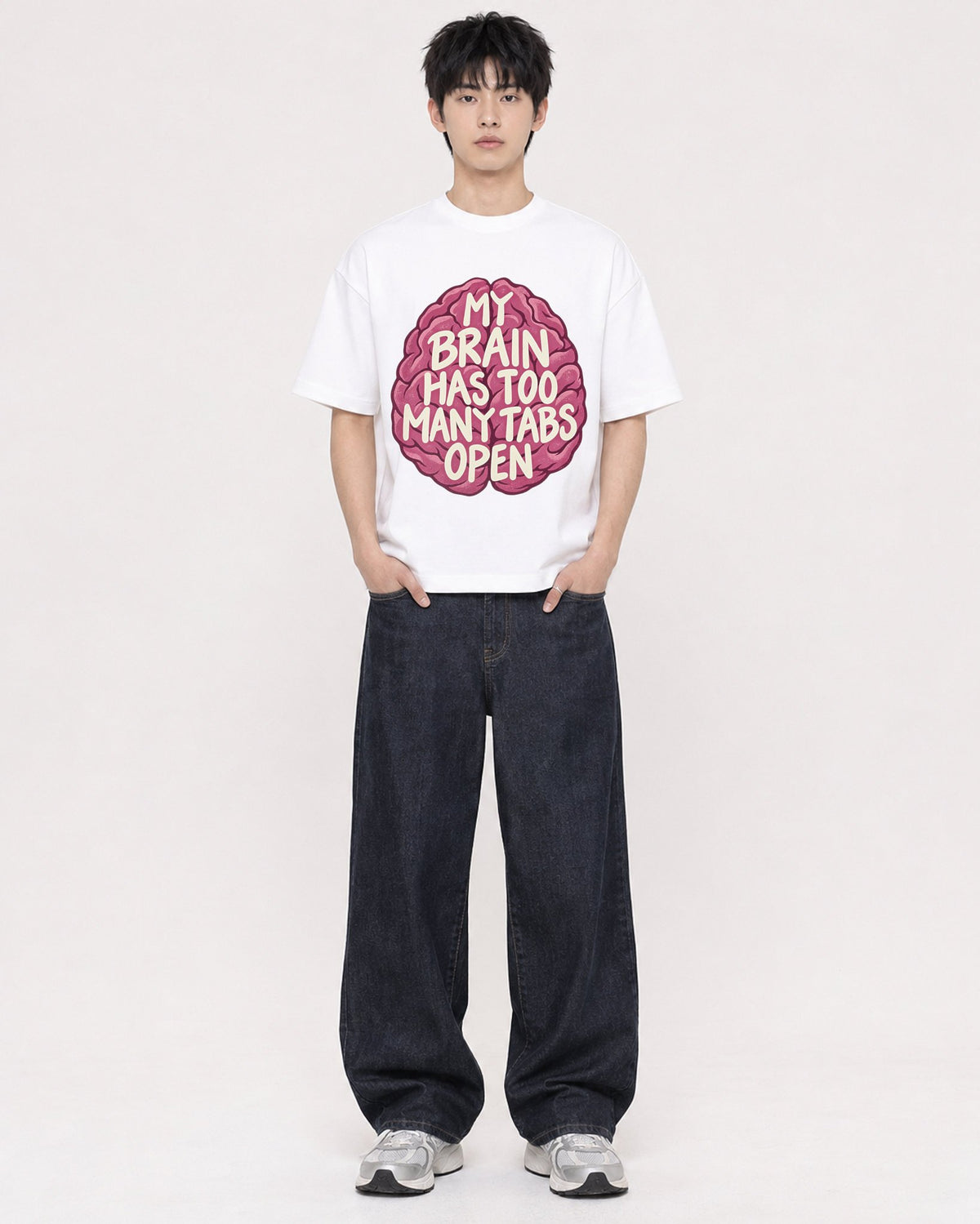 Mockup Boxy Heavyweight Tee White male full-body 01