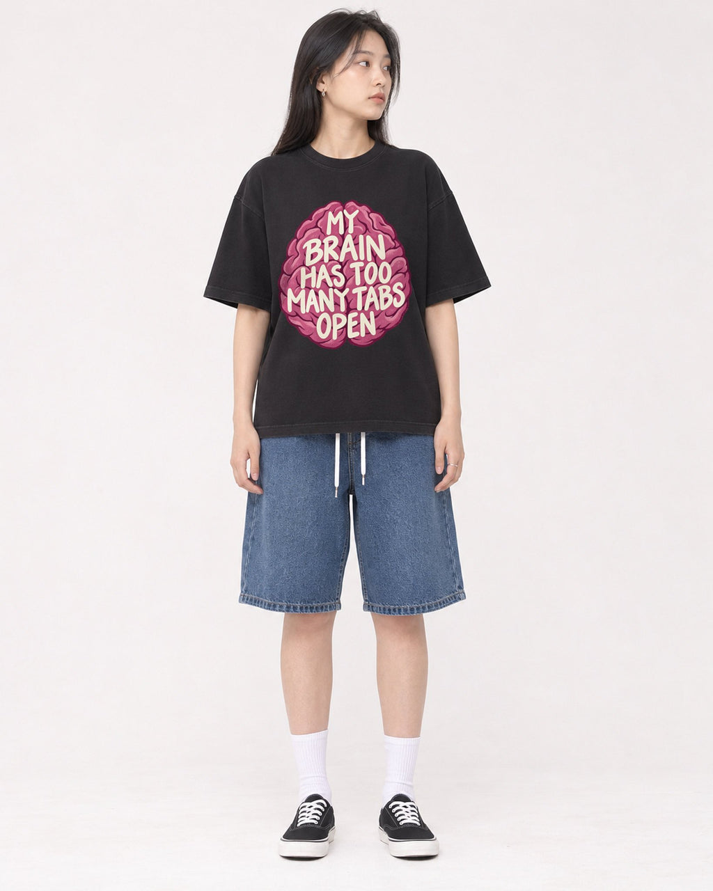 Mockup Boxy Heavyweight Tee Black female full-body 01
