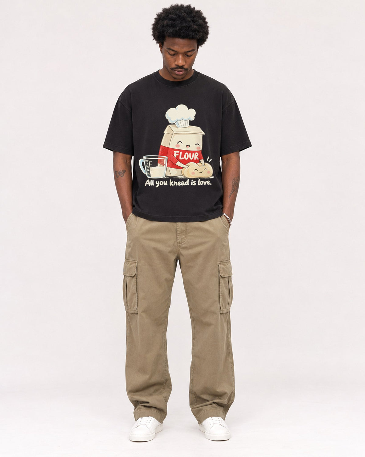 Mockup Boxy Heavyweight Tee Black male full-body 24