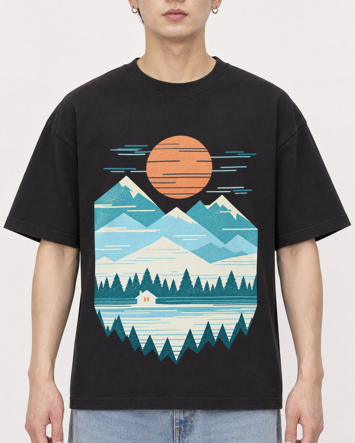 Mockup Boxy Heavyweight Tee Black male close-up 01