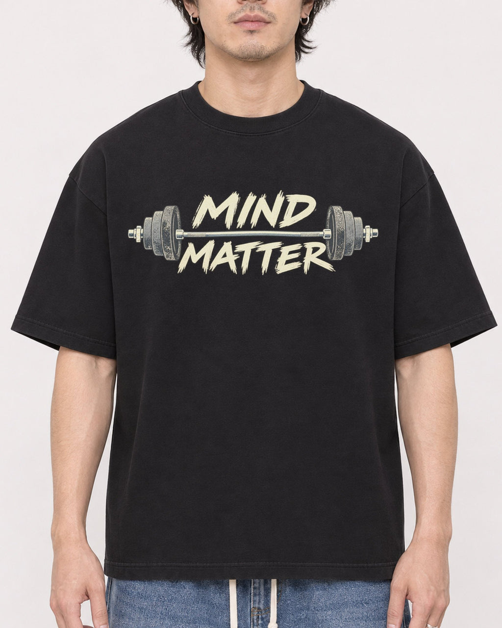 Mockup Boxy Heavyweight Tee Black male close-up 03