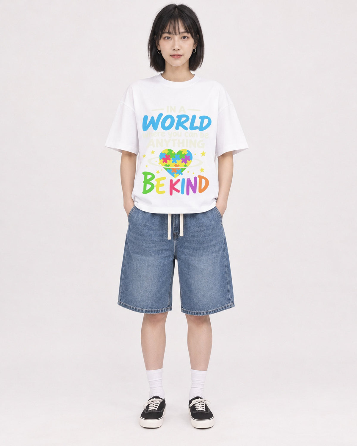 Mockup Boxy Heavyweight Tee White female full-body 11