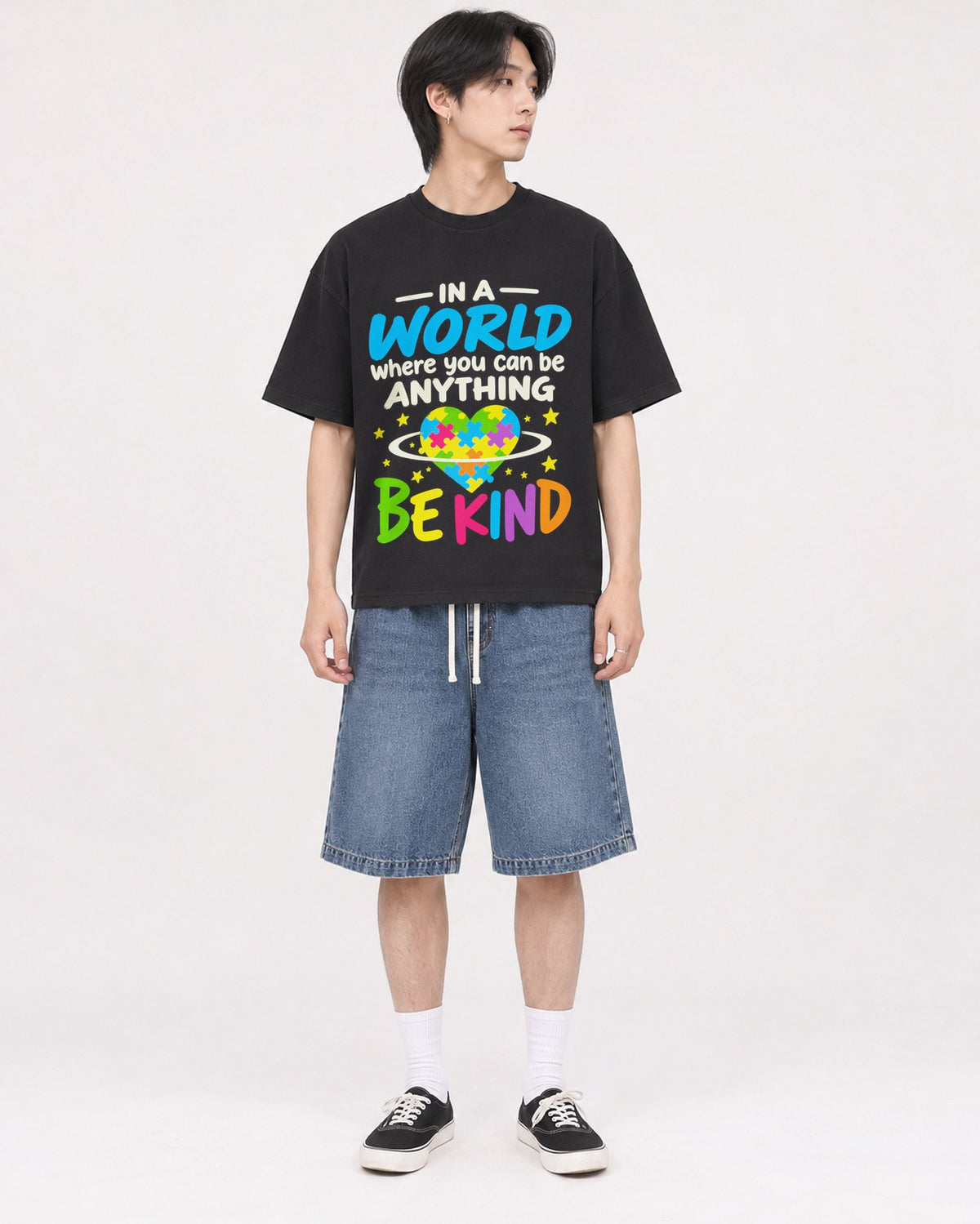 Mockup Boxy Heavyweight Tee Black male full-body 11