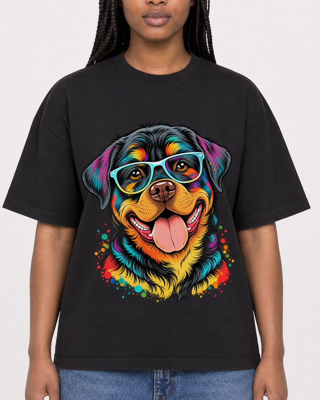 Mockup Boxy Heavyweight Tee Black female close-up 04