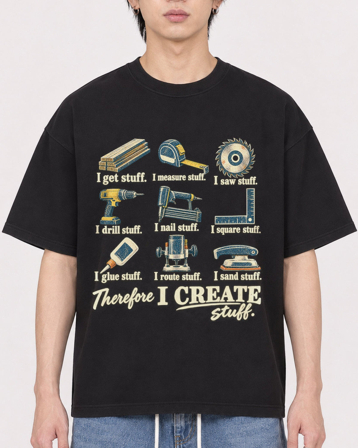 Mockup Boxy Heavyweight Tee Black male close-up 11