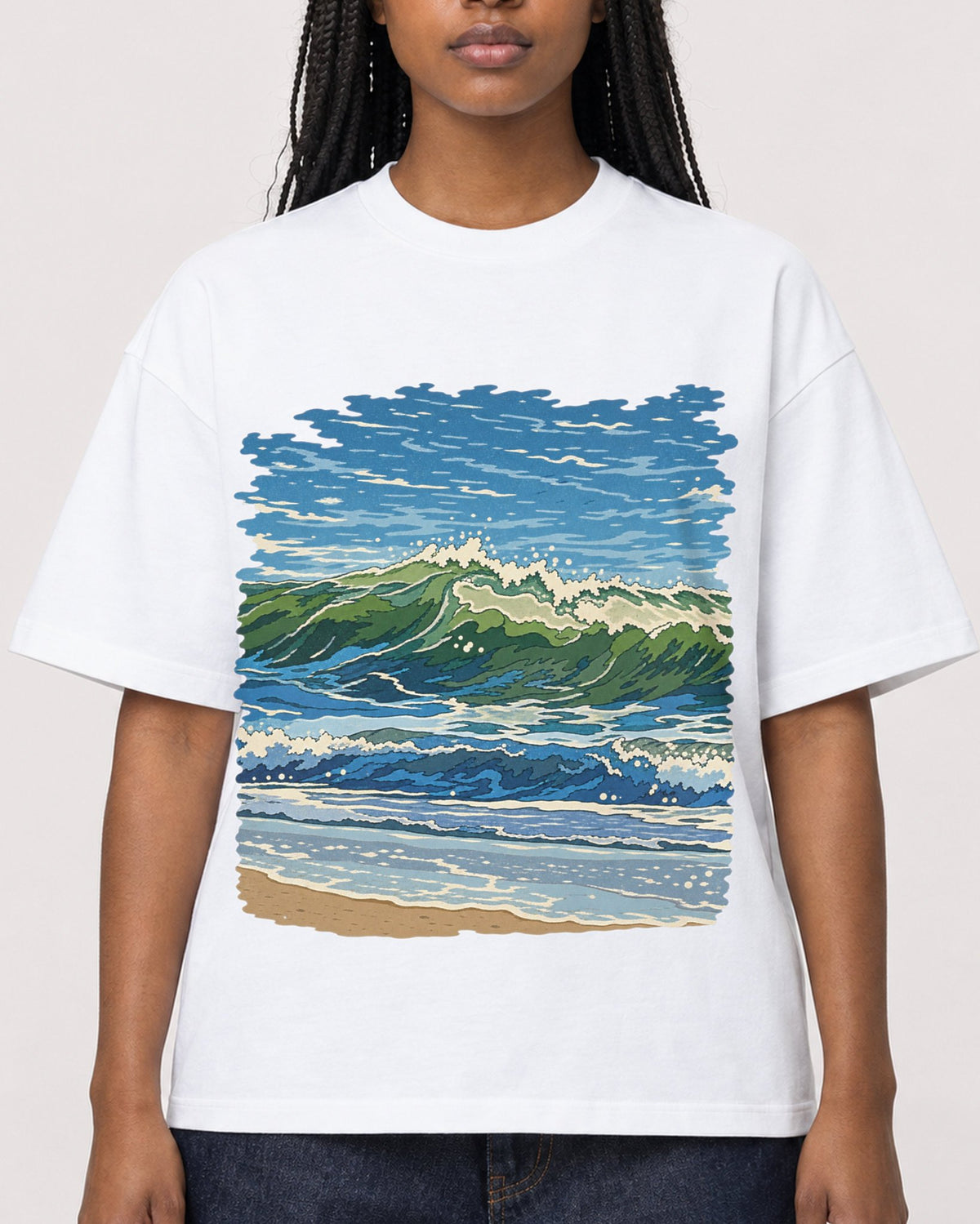 Mockup Boxy Heavyweight Tee White female close-up 04