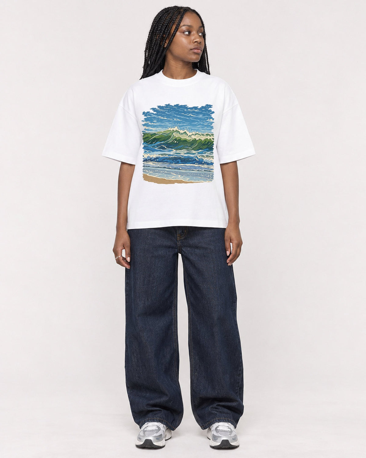 Mockup Boxy Heavyweight Tee White female full-body 04