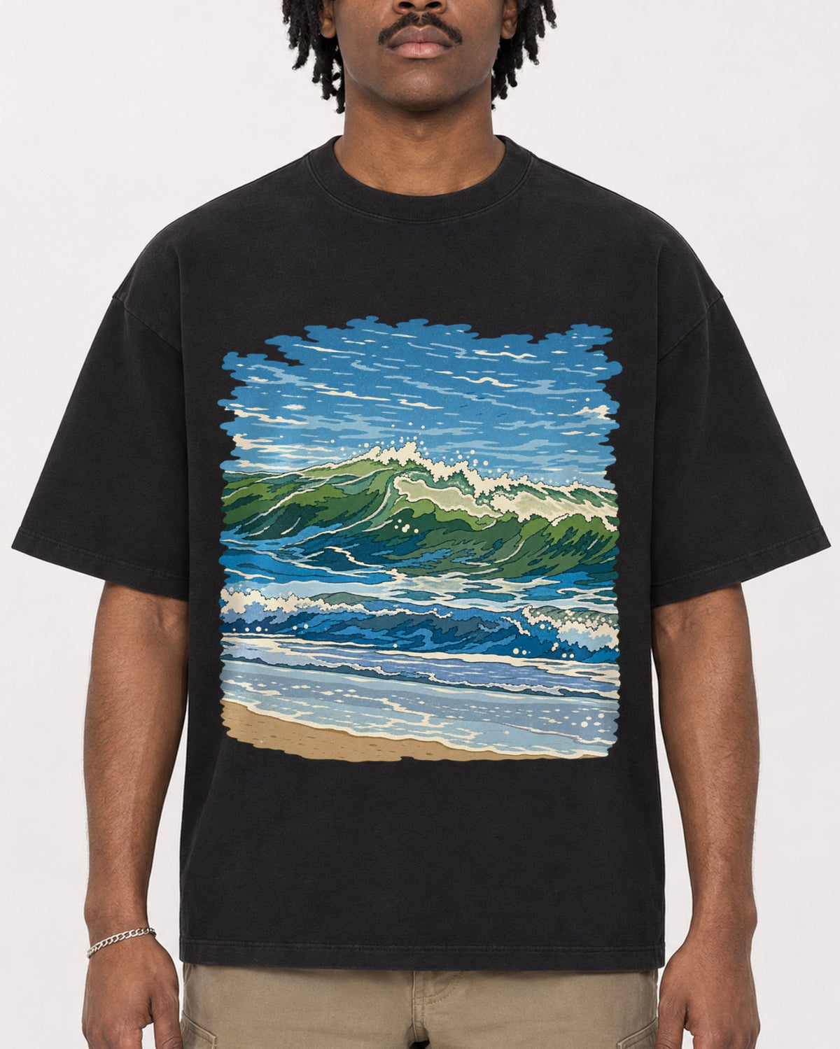 Mockup Boxy Heavyweight Tee Black male close-up 04
