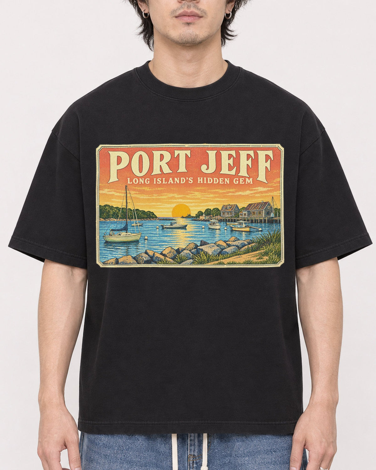 Mockup Boxy Heavyweight Tee Black male close-up 03