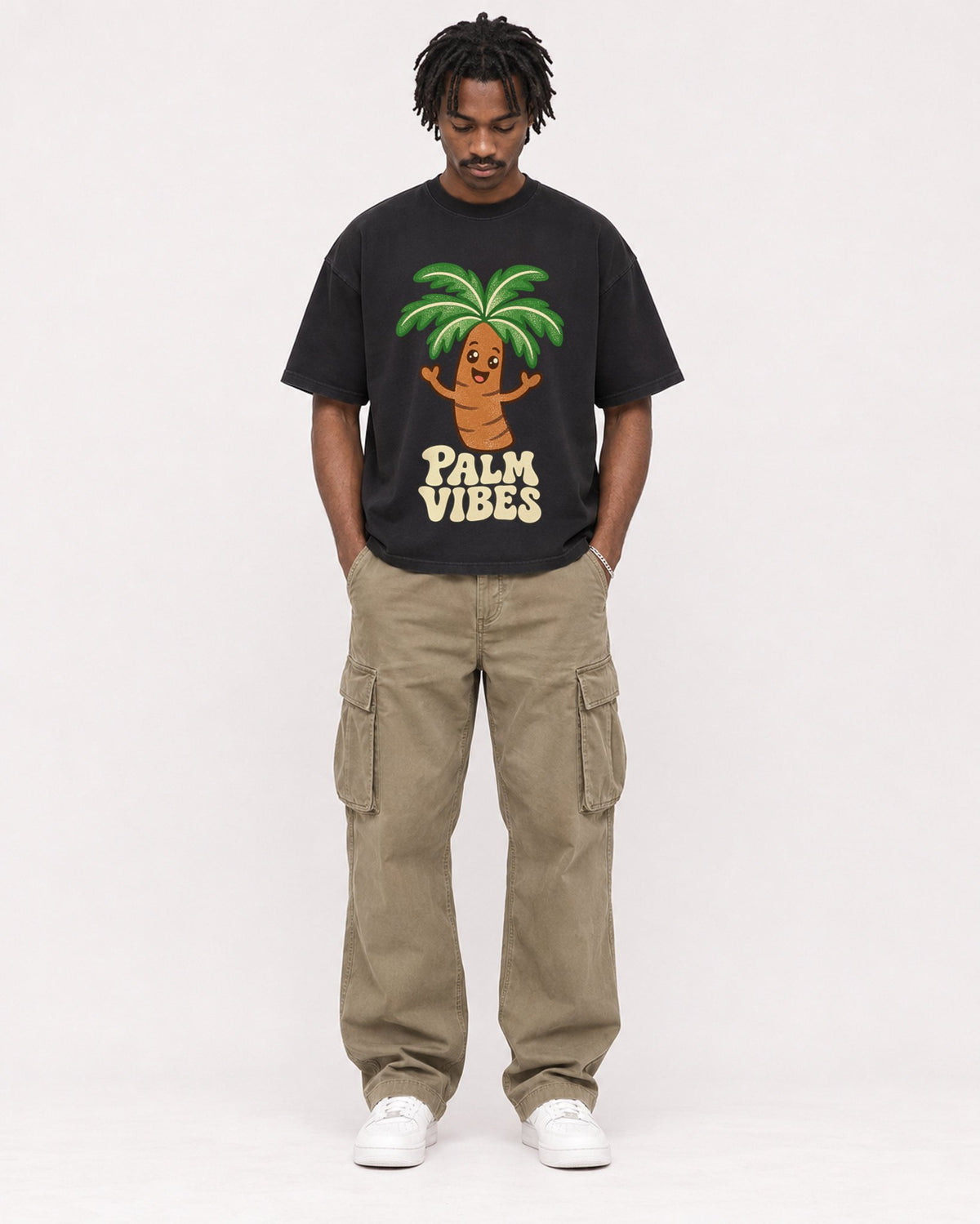Mockup Boxy Heavyweight Tee Black male full-body 04
