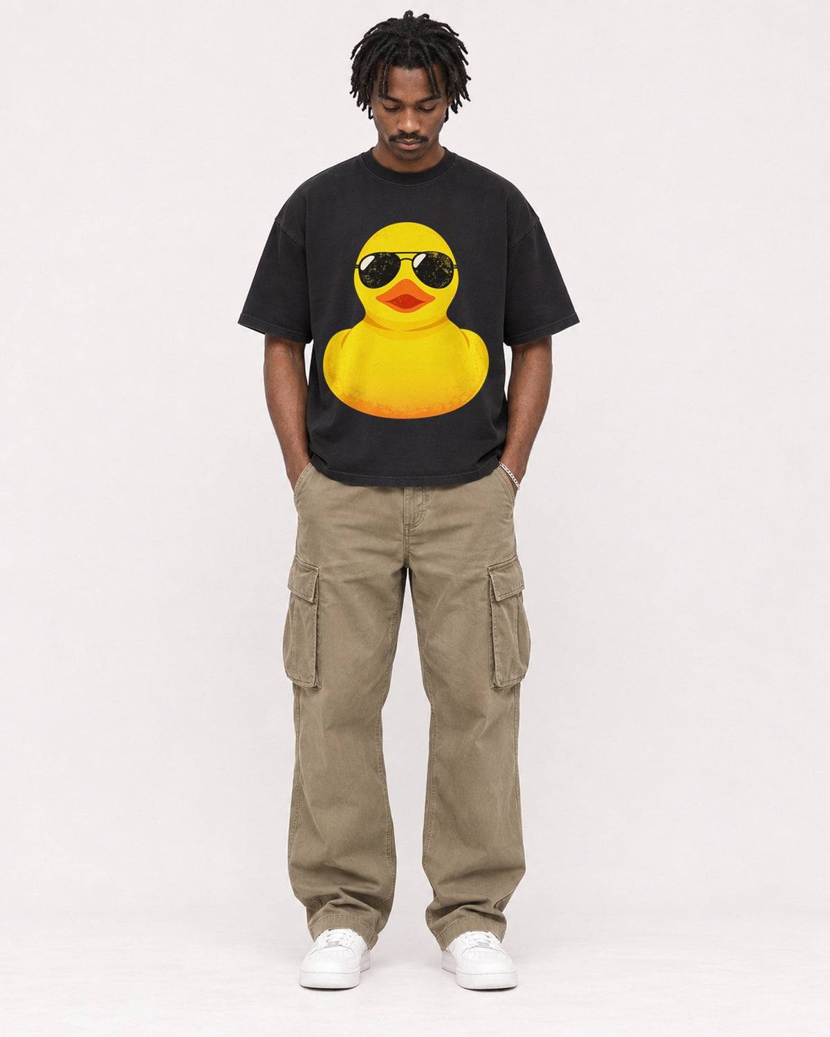 Mockup Boxy Heavyweight Tee Black male full-body 04