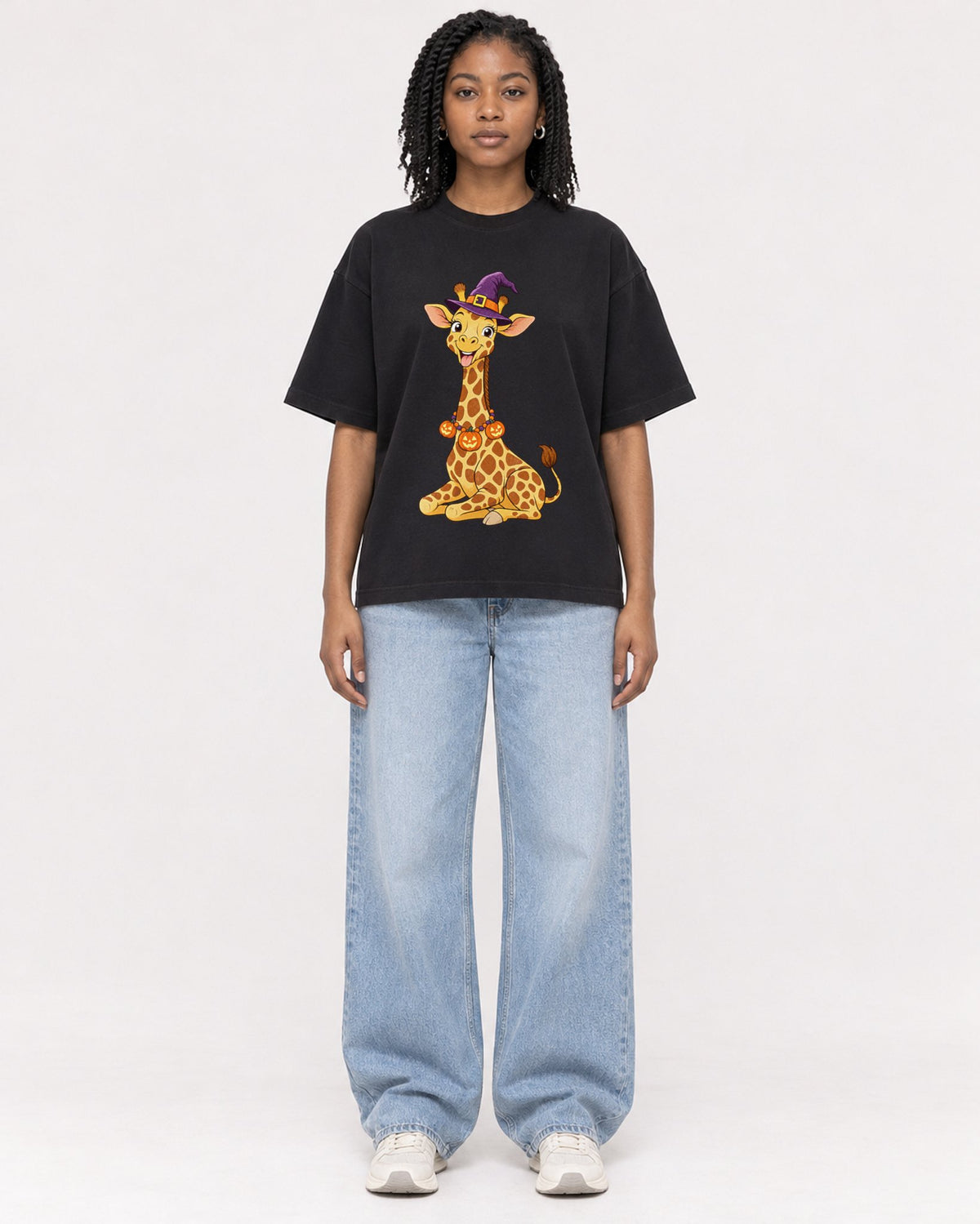 Mockup Boxy Heavyweight Tee Black female full-body 15