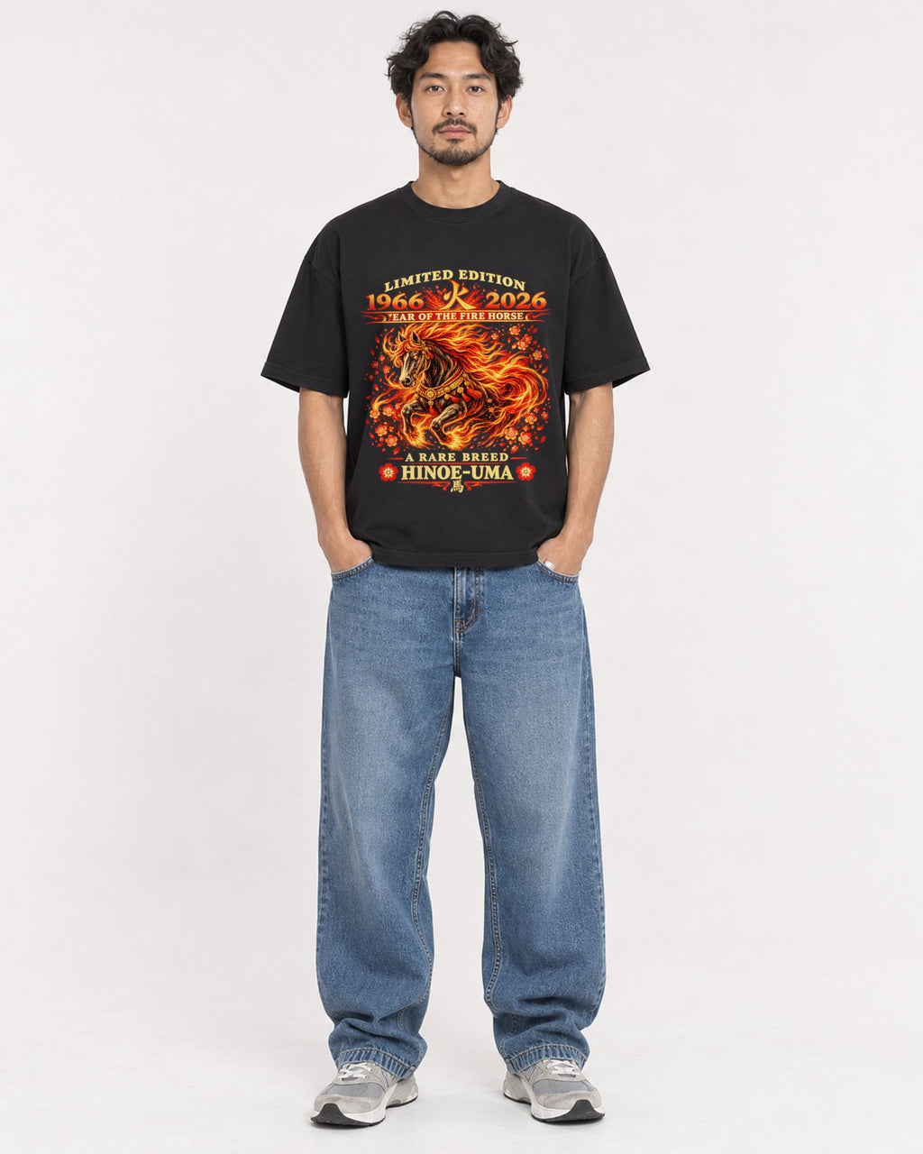 Mockup Boxy Heavyweight Tee Black male full-body 02