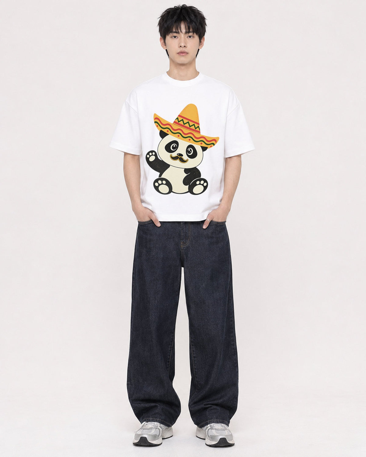 Mockup Boxy Heavyweight Tee White male full-body 01