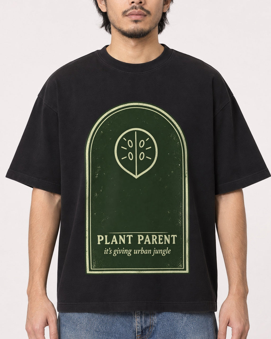 Mockup Boxy Heavyweight Tee Black male close-up 22