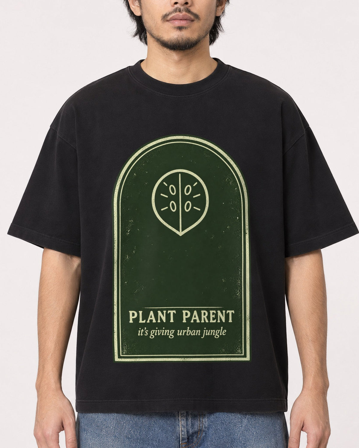 Mockup Boxy Heavyweight Tee Black male close-up 22