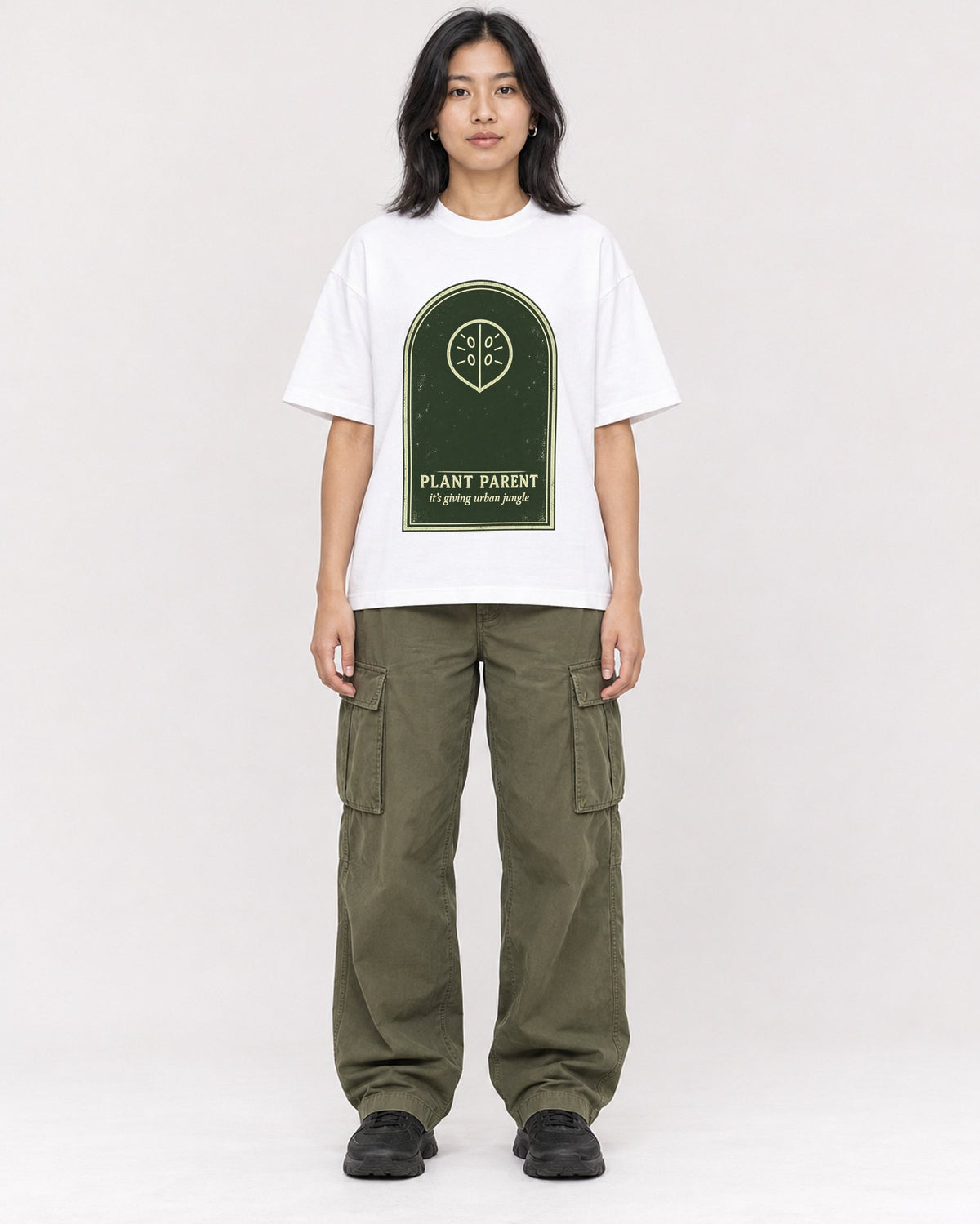 Mockup Boxy Heavyweight Tee White female full-body 22