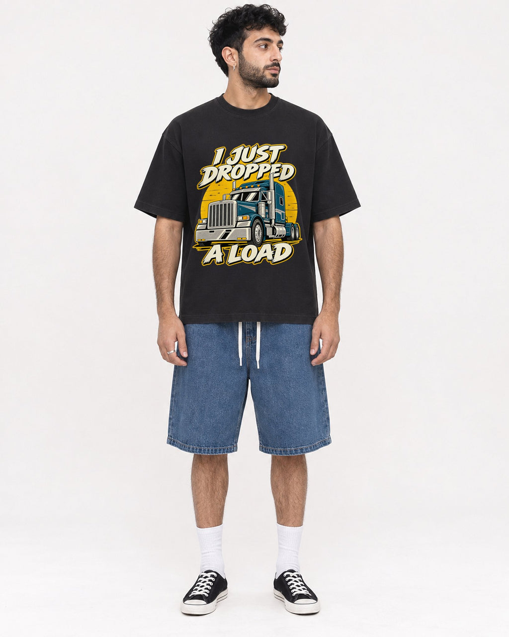 Mockup Boxy Heavyweight Tee Black male full-body 07