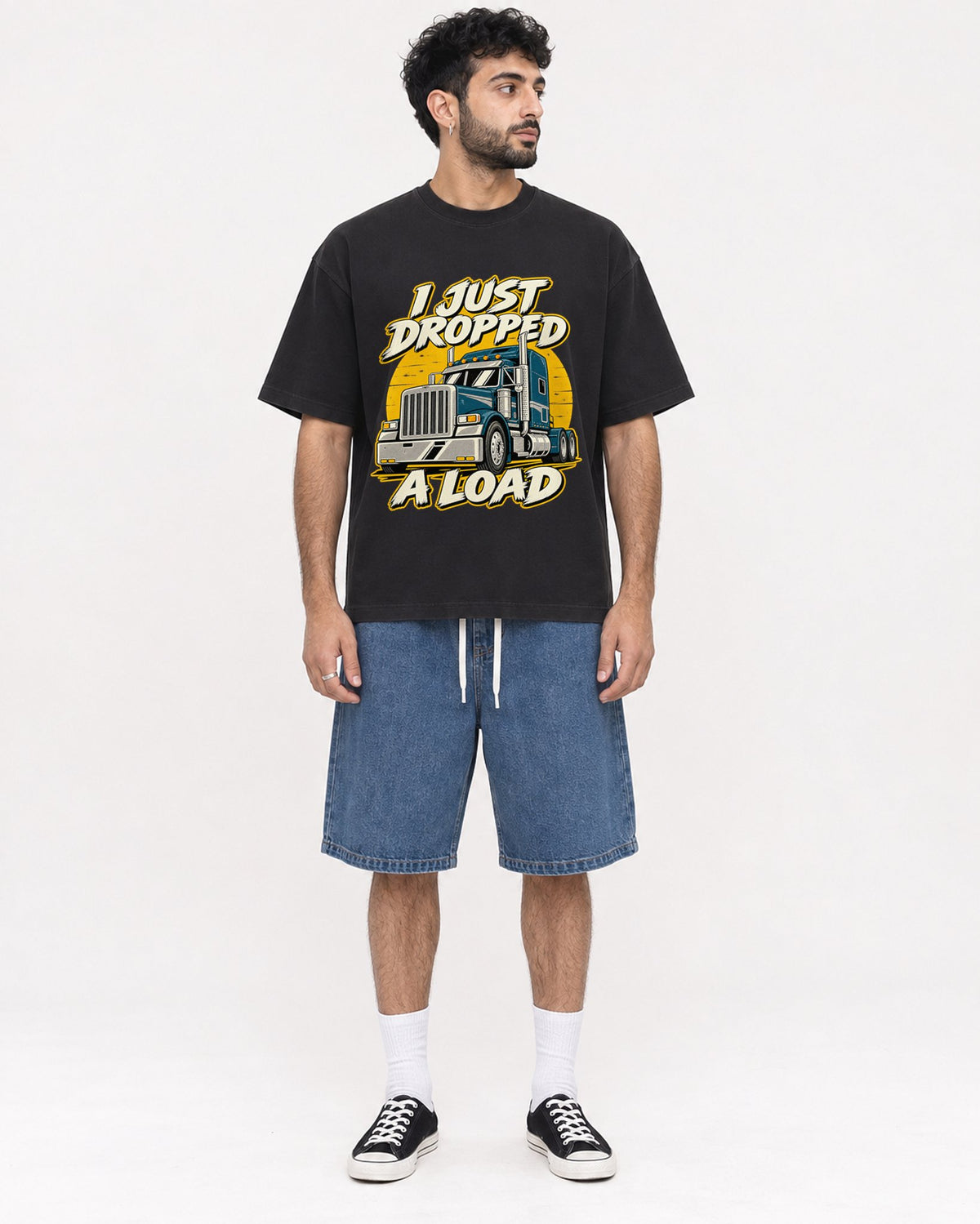 Mockup Boxy Heavyweight Tee Black male full-body 07