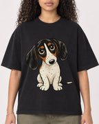 Mockup Boxy Heavyweight Tee Black female close-up 10