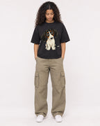 Mockup Boxy Heavyweight Tee Black female full-body 10