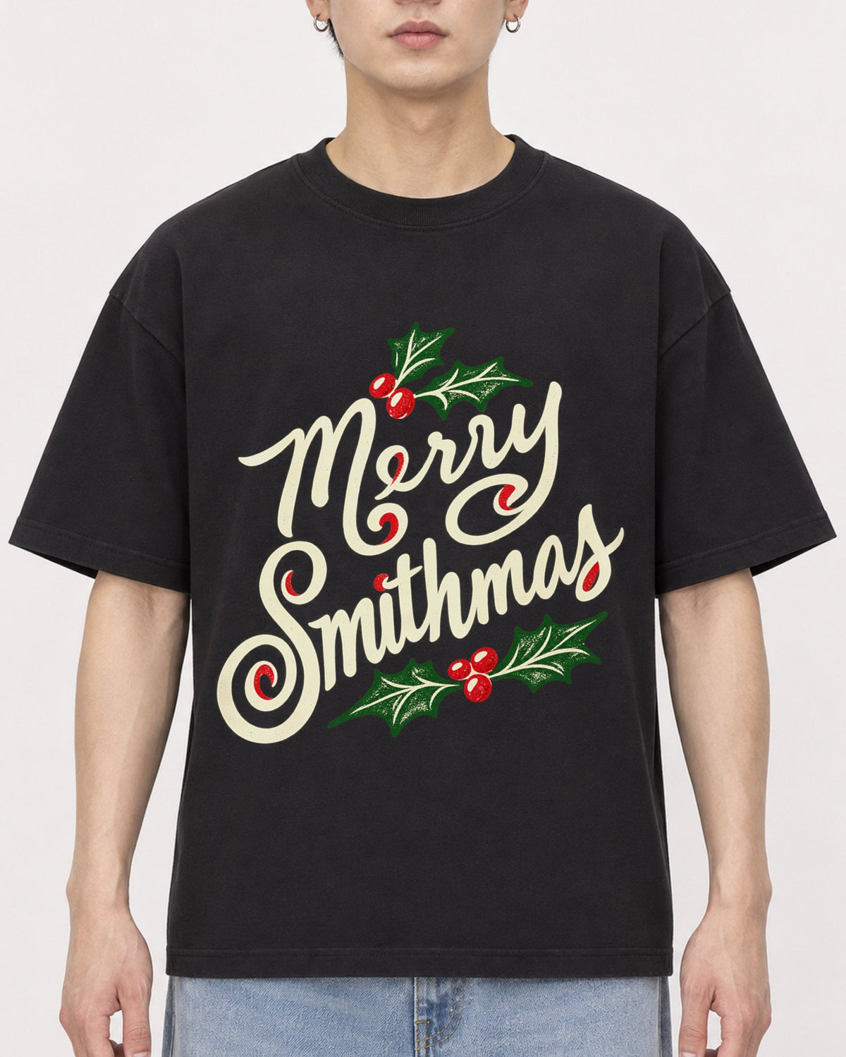 Mockup Boxy Heavyweight Tee Black male close-up 01