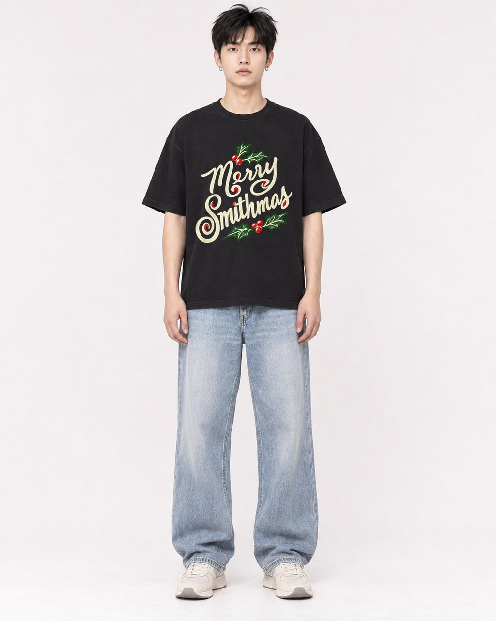 Mockup Boxy Heavyweight Tee Black male full-body 01