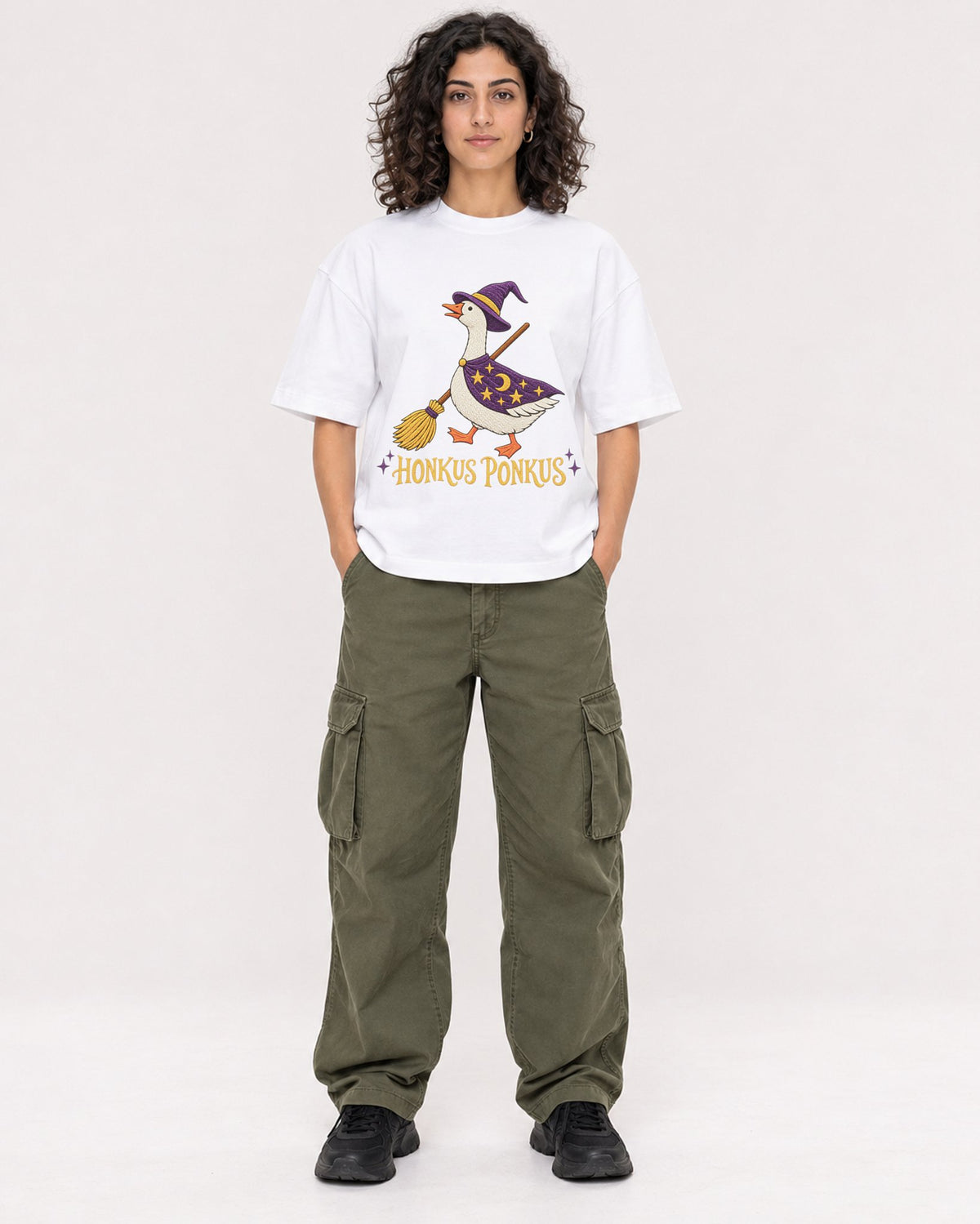 Mockup Boxy Heavyweight Tee White female full-body 27