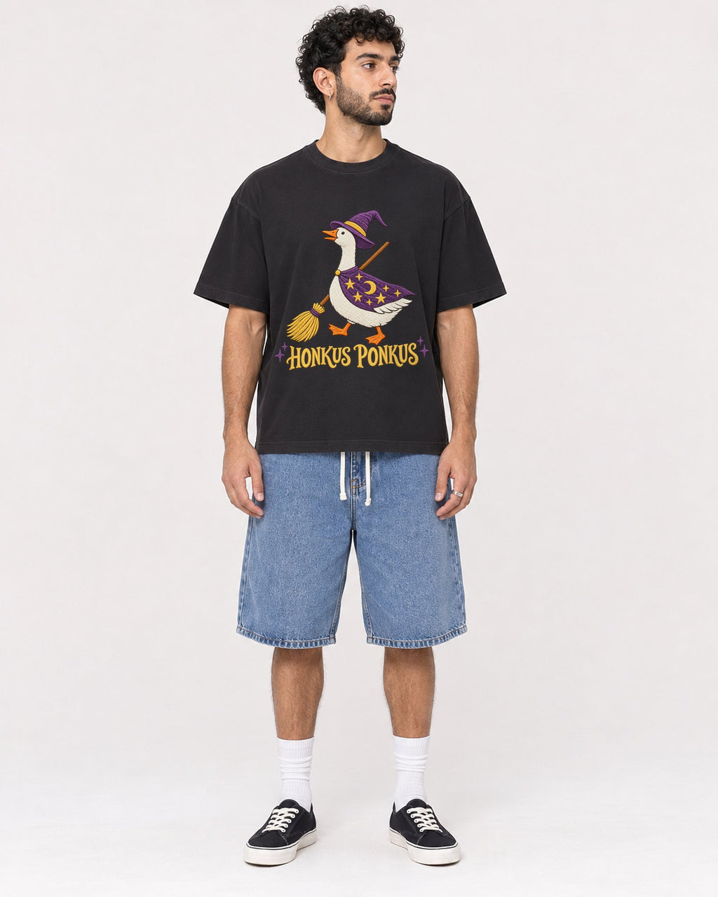 Mockup Boxy Heavyweight Tee Black male full-body 27
