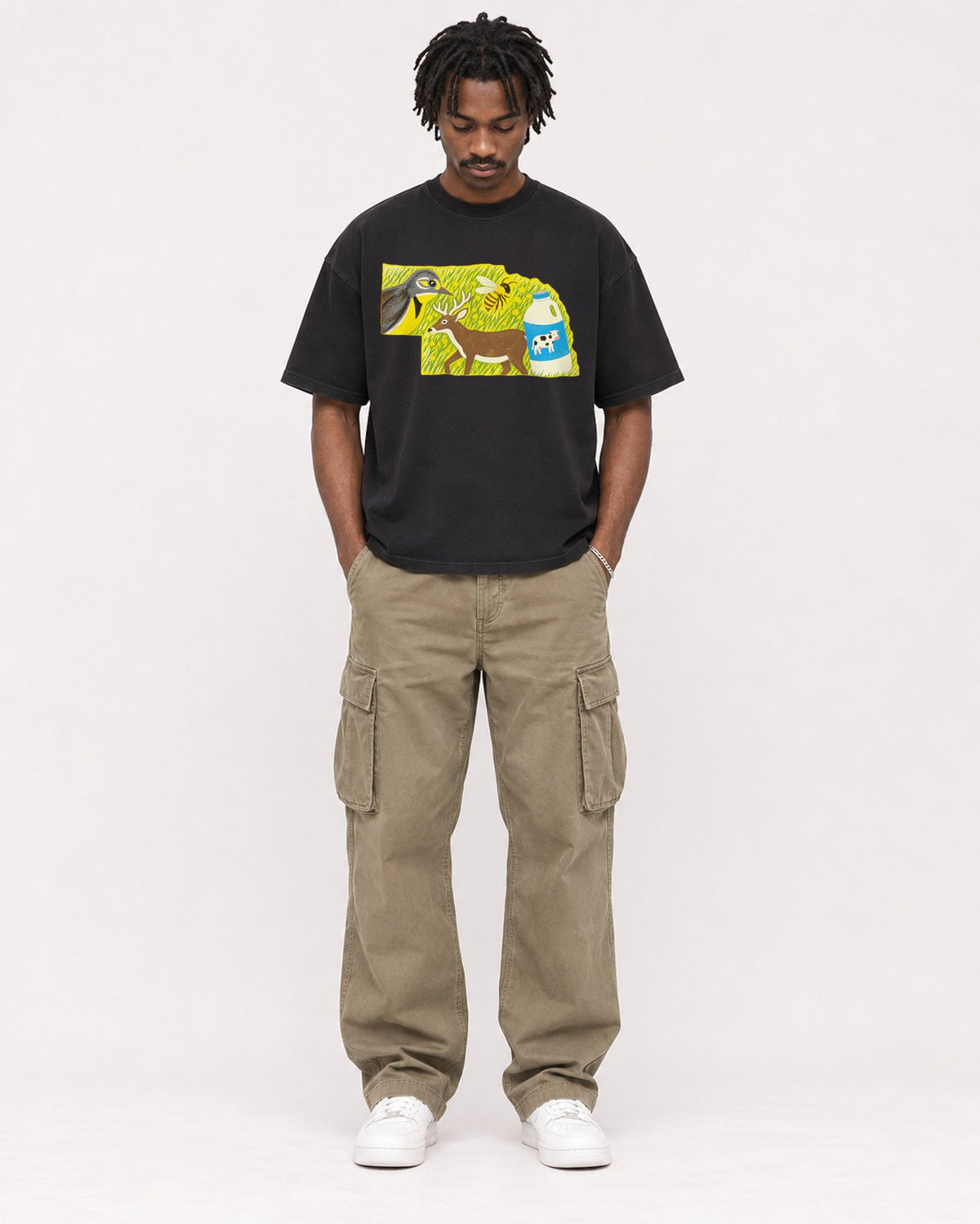 Mockup Boxy Heavyweight Tee Black male full-body 04