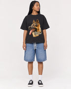 Mockup Boxy Heavyweight Tee Black female full-body 45