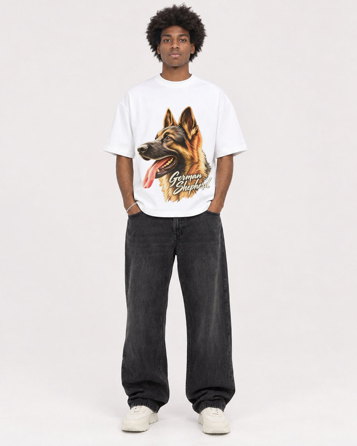 Mockup Boxy Heavyweight Tee White male full-body 45