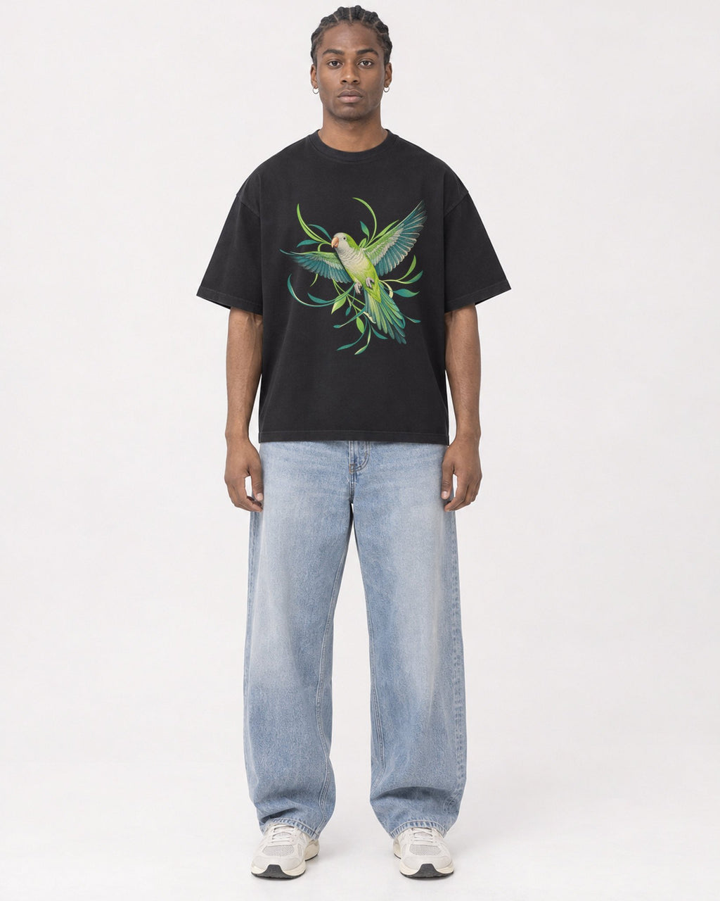 Mockup Boxy Heavyweight Tee Black male full-body 25