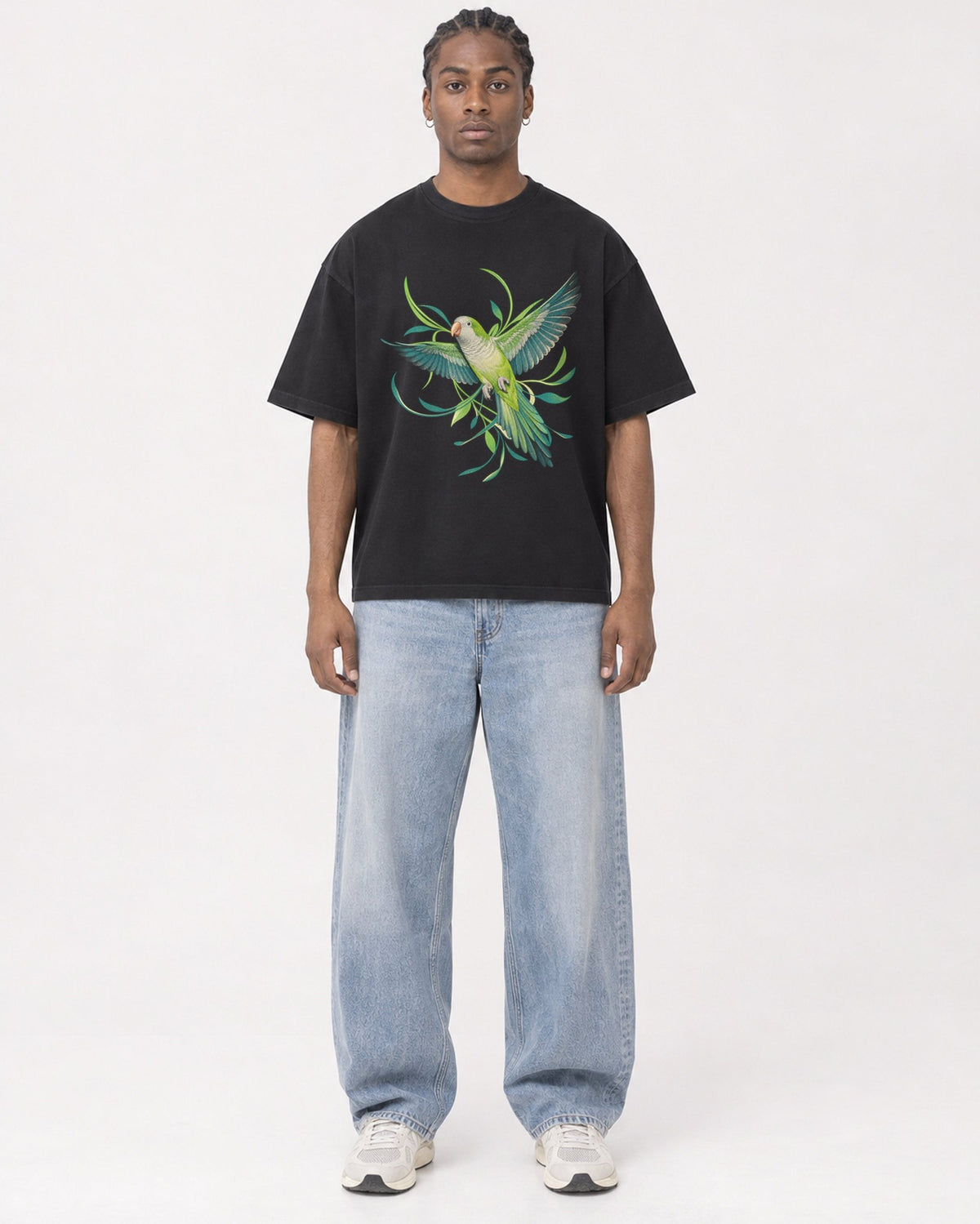 Mockup Boxy Heavyweight Tee Black male full-body 25