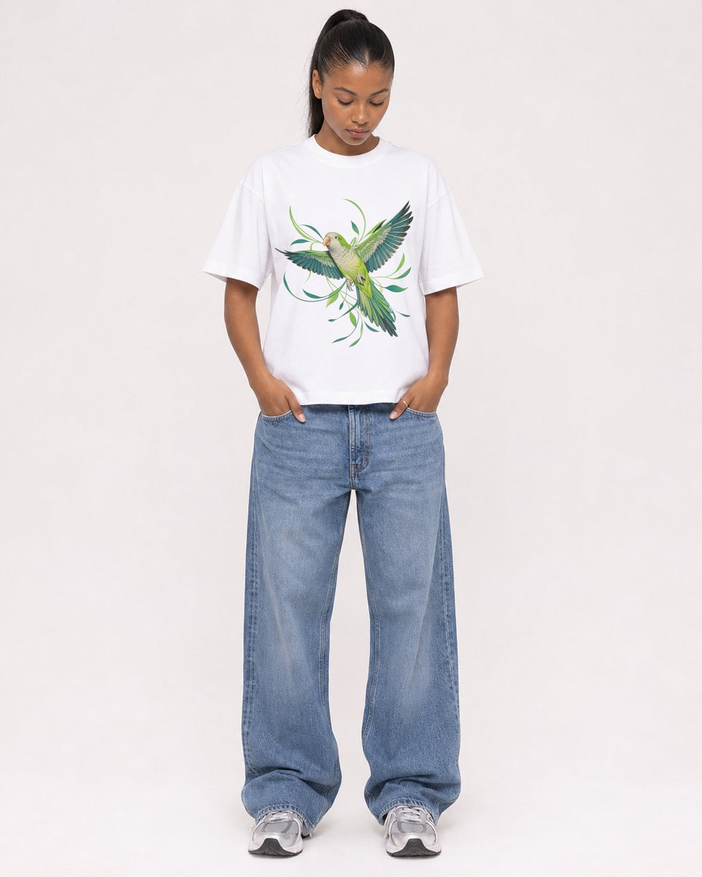 Mockup Boxy Heavyweight Tee White female full-body 25