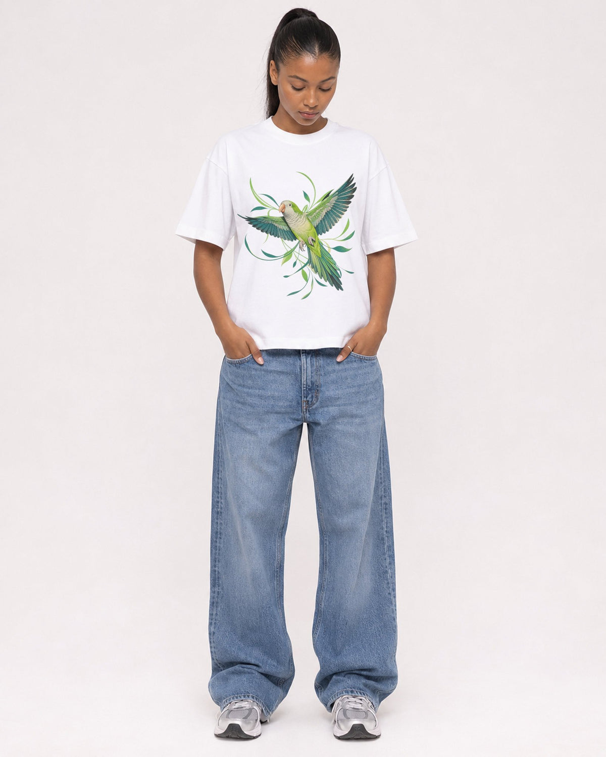 Mockup Boxy Heavyweight Tee White female full-body 25