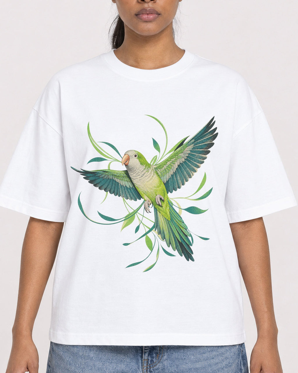 Mockup Boxy Heavyweight Tee White female close-up 25