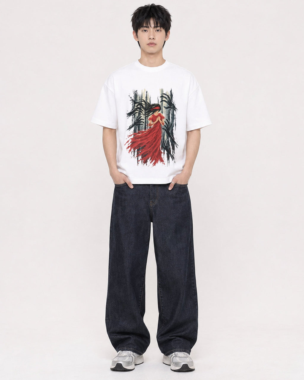 Mockup Boxy Heavyweight Tee White male full-body 01