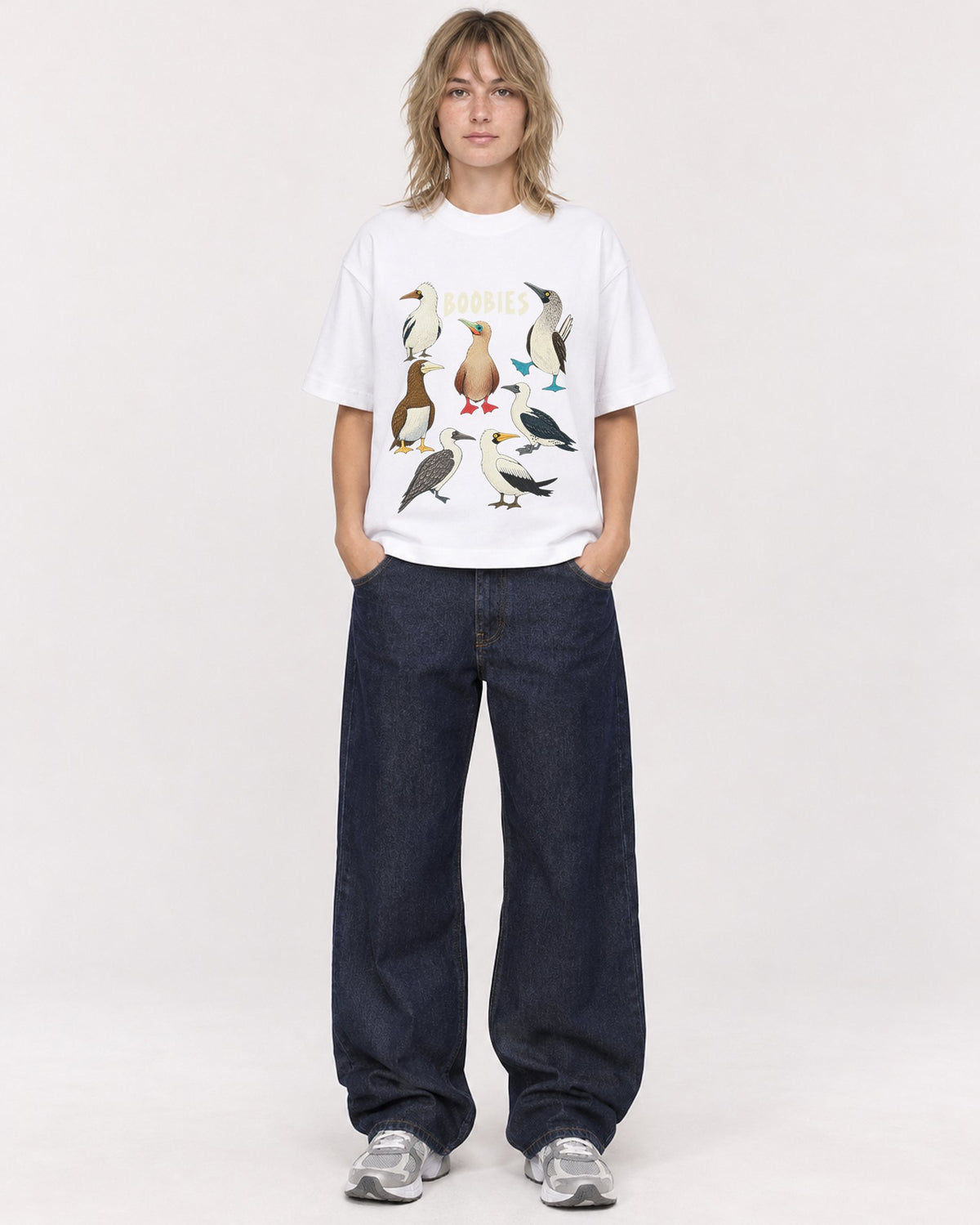 Mockup Boxy Heavyweight Tee White female full-body 19