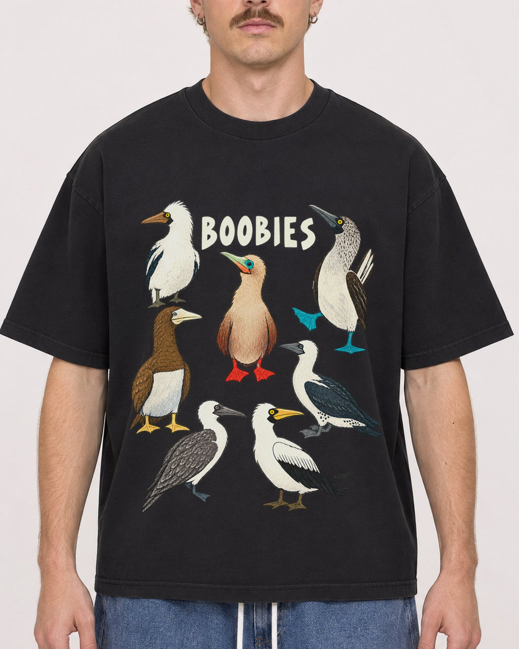 Mockup Boxy Heavyweight Tee Black male close-up 19