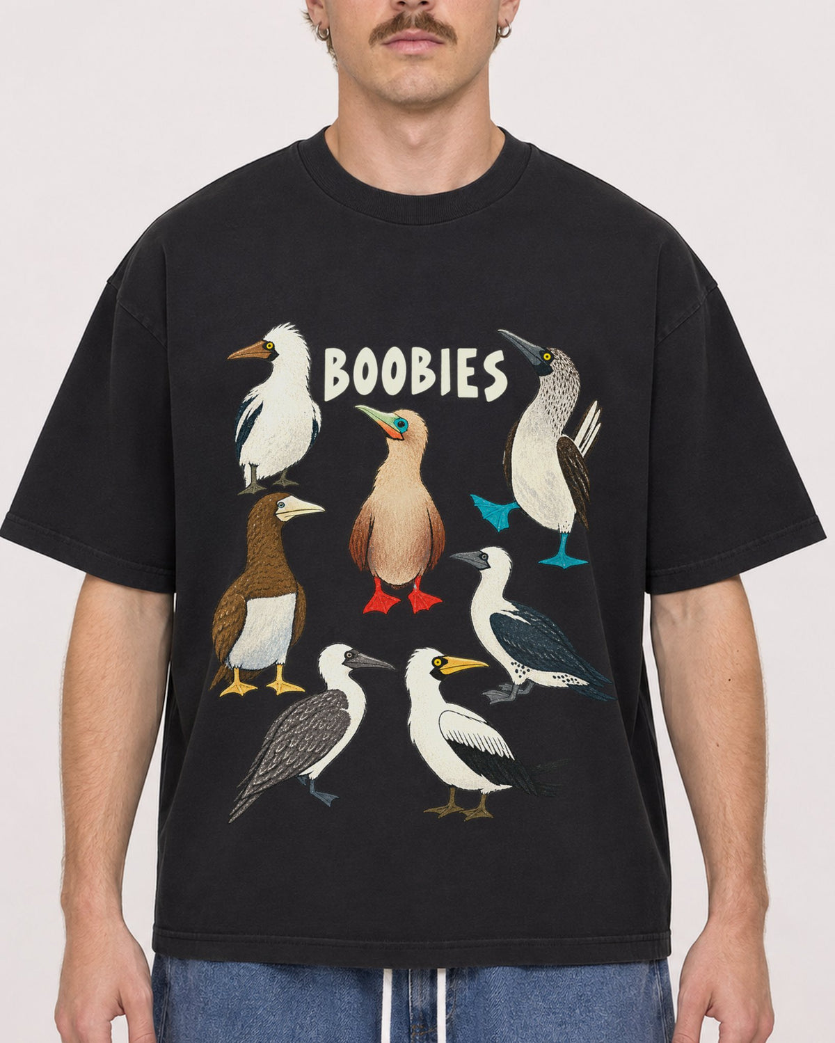 Mockup Boxy Heavyweight Tee Black male close-up 19