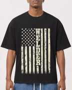 Mockup Boxy Heavyweight Tee Black male close-up 15