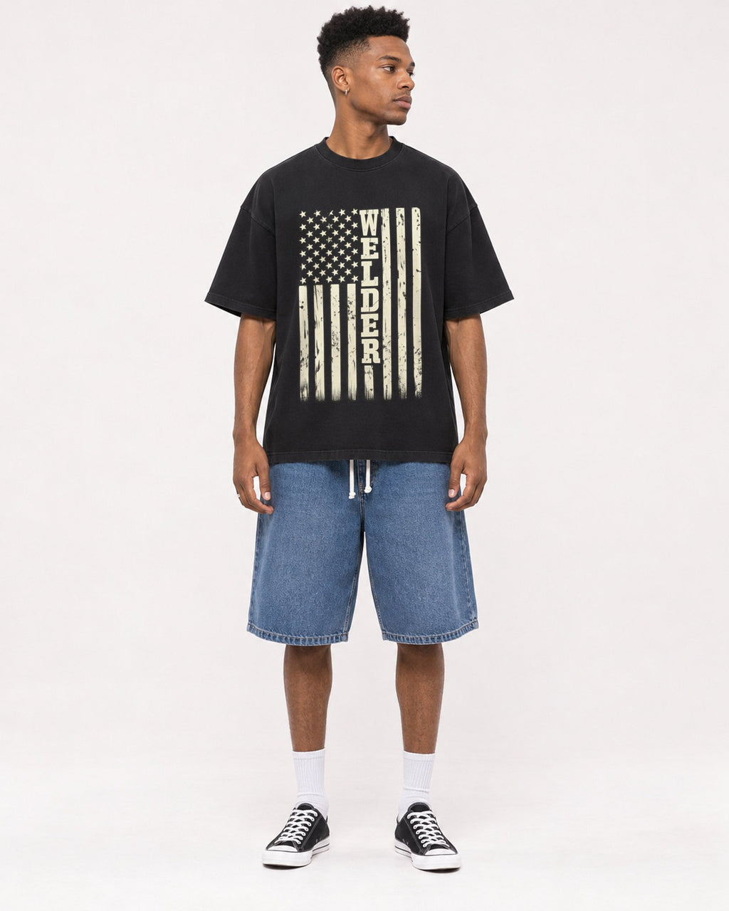 Mockup Boxy Heavyweight Tee Black male full-body 15