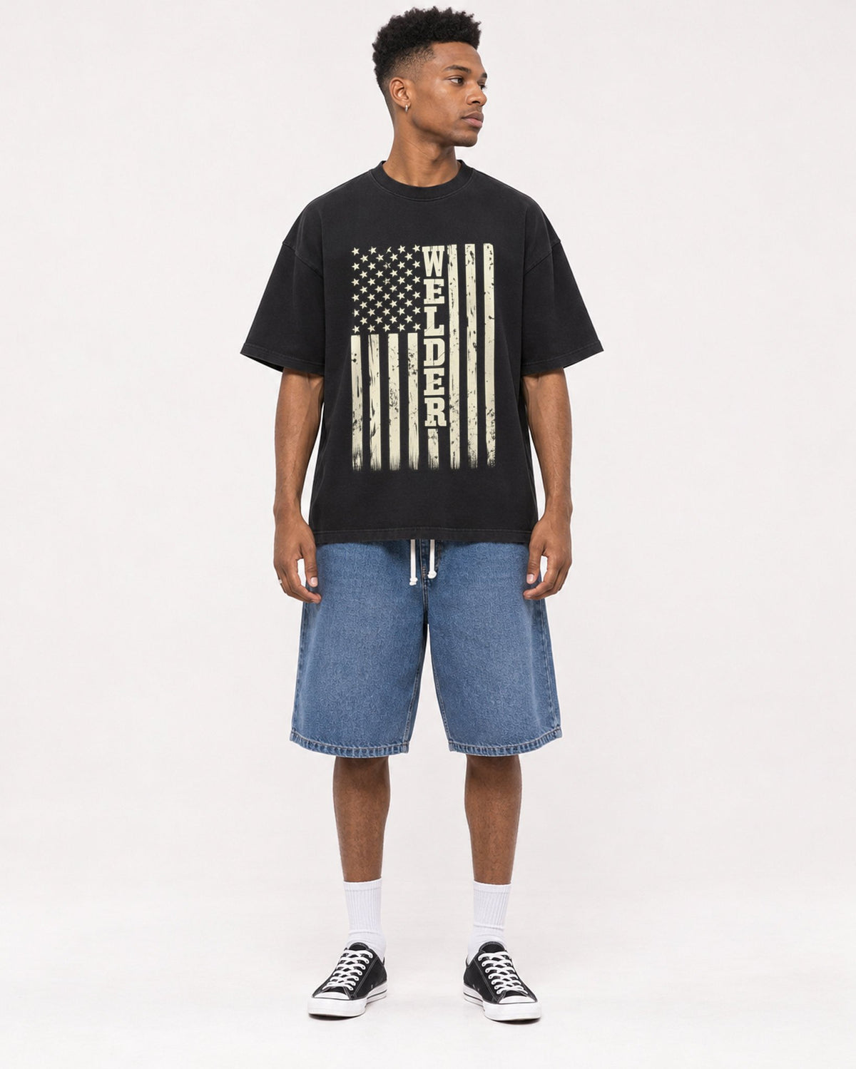 Mockup Boxy Heavyweight Tee Black male full-body 15