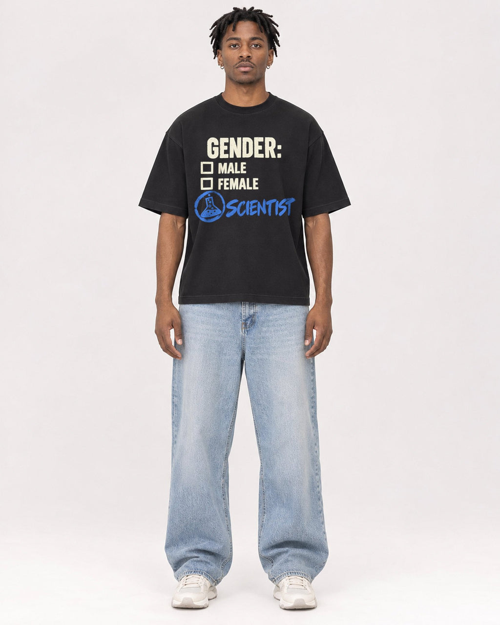 Mockup Boxy Heavyweight Tee Black male full-body 05