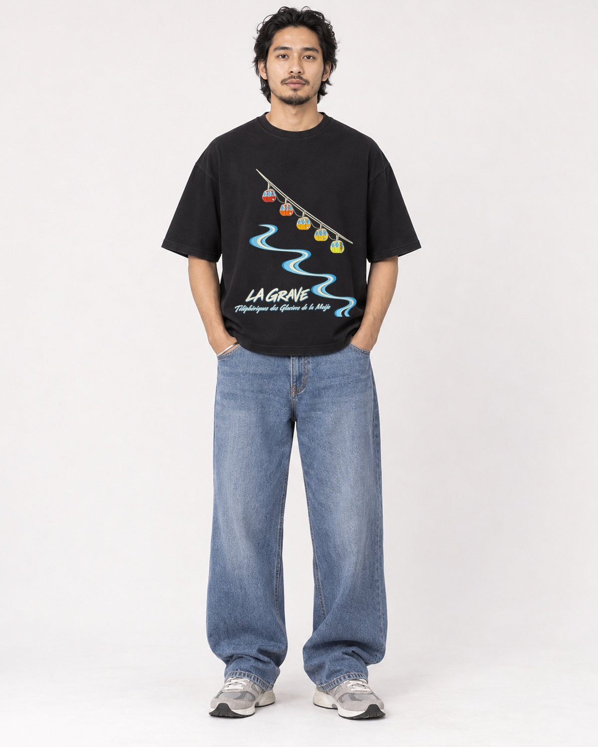 Mockup Boxy Heavyweight Tee Black male full-body 22
