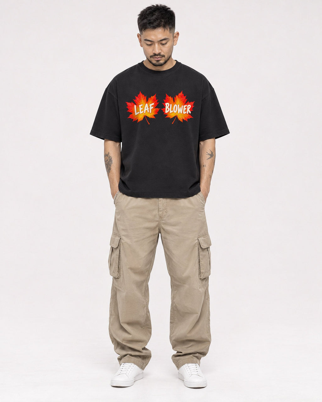 Mockup Boxy Heavyweight Tee Black male full-body 12